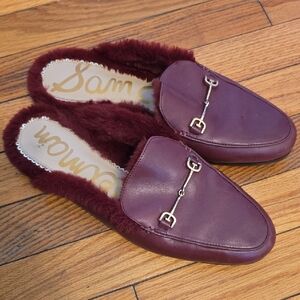 Sam Edelman Burgundy Fur-Lined Mules